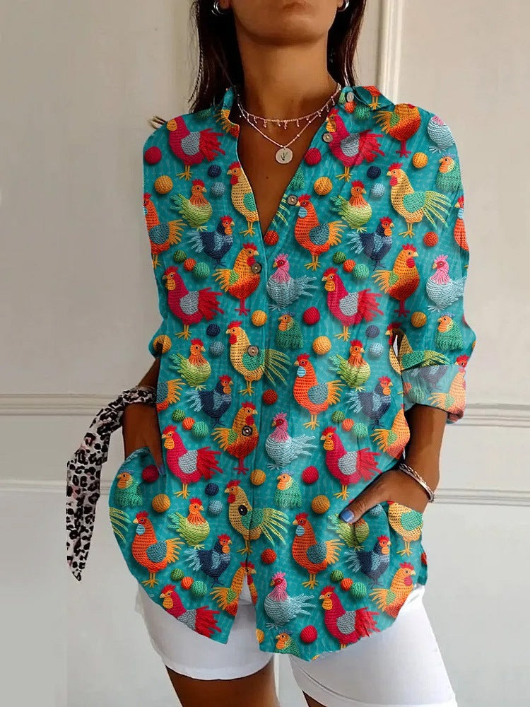 New Women's Long Sleeved Shirt For Summer Fashion, 3D Printed Shirt With Floral Pattern
