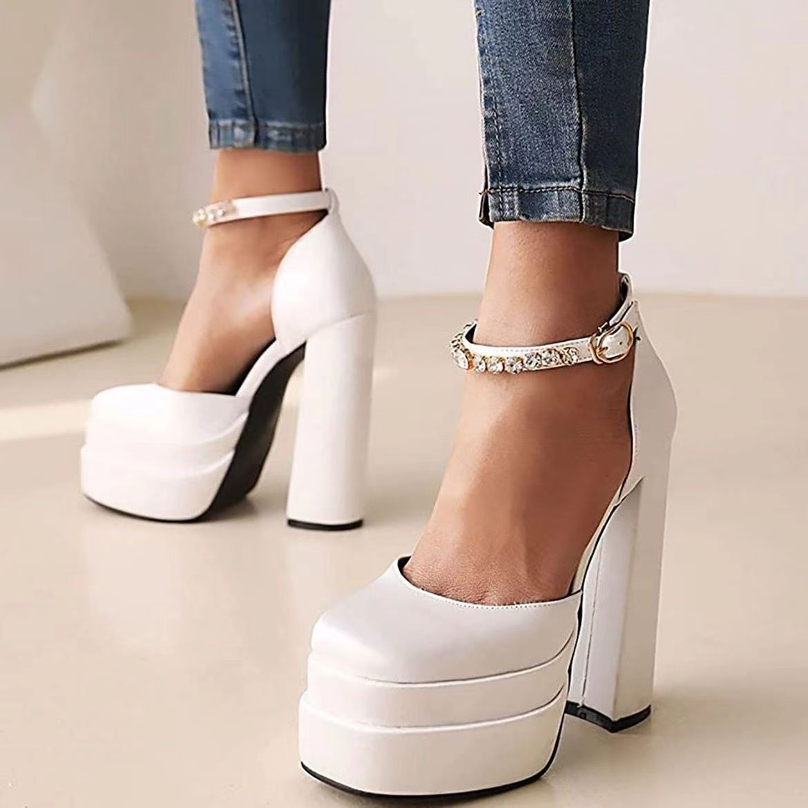 Summer autumn Chunky-heel Platform Ultra-high Heel Shoes For Petite Women