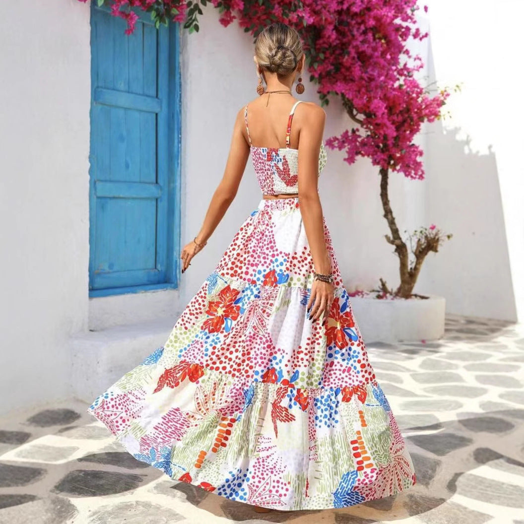 Printed Fashionable Slim-fit Suspender Skirt Suit Women