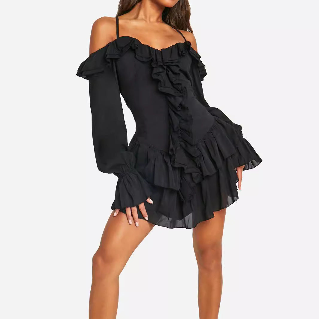 European And American Fashion Ruffles Halter Dress