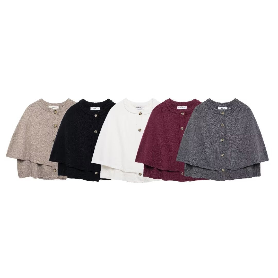 Round Neck Loose Slimming Solid Color Knitted Shawl