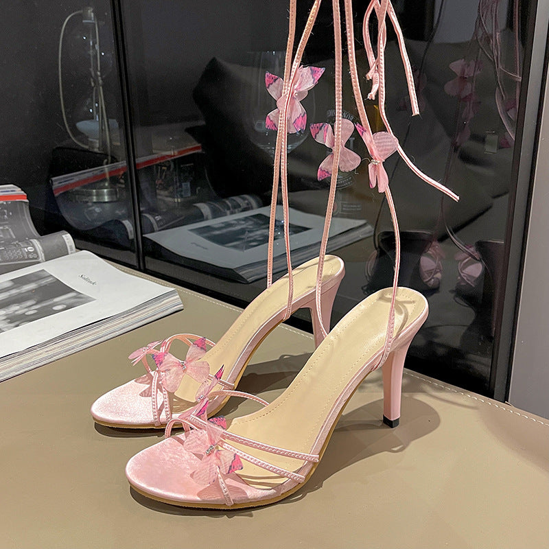 Butterfly High Heel Sweet Stiletto Heel Thin Strap Sandals