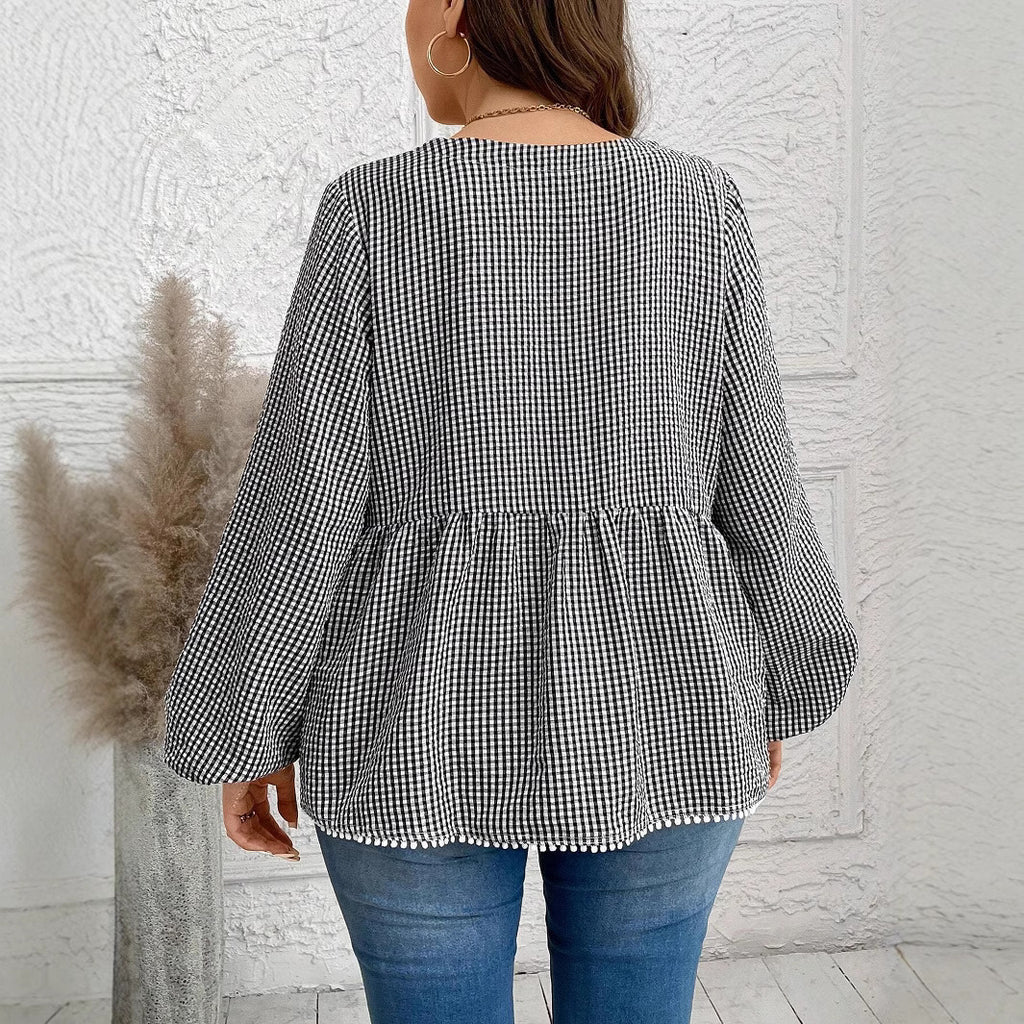 New Korean-style Slim Waist V-neck Long Sleeve Shirt