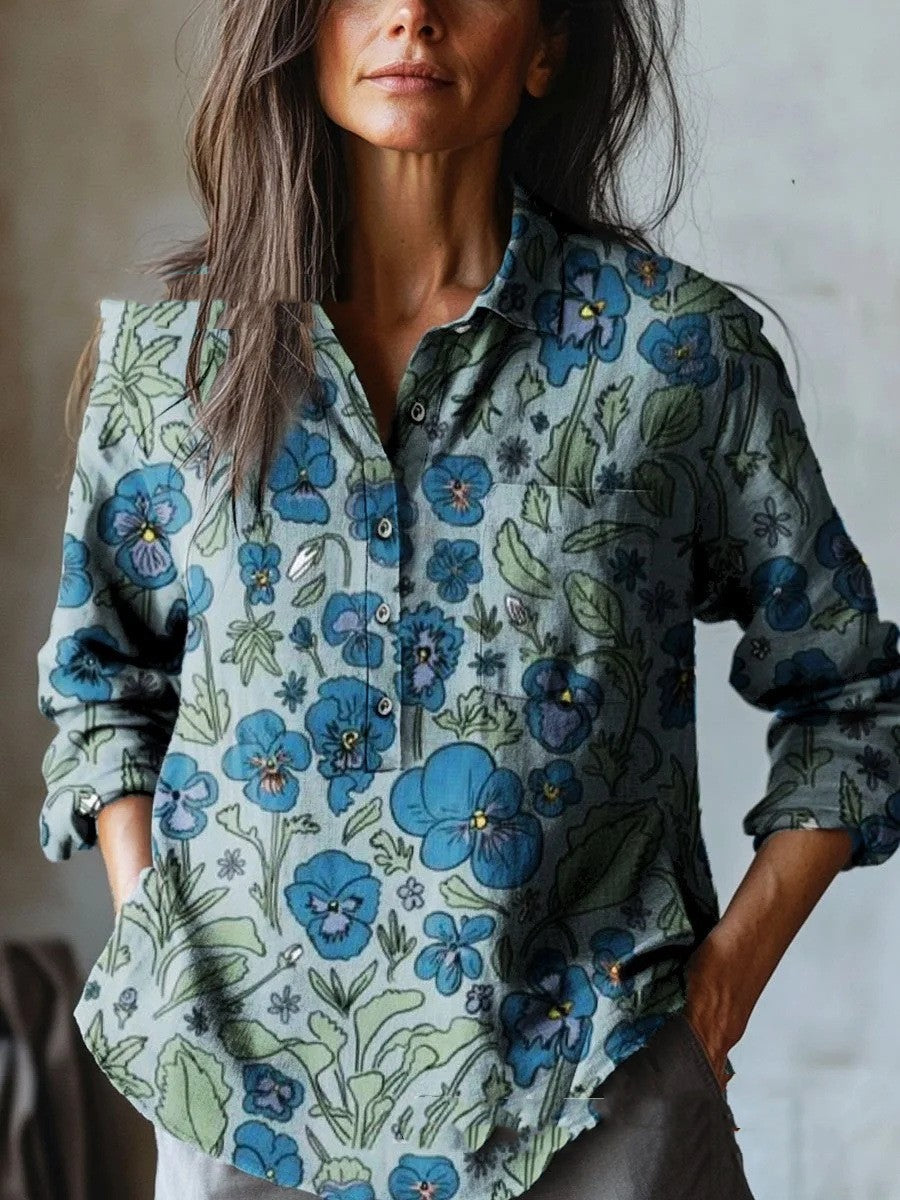 European And American All-matching Casual Half Open Lapel Long Sleeve Shirt