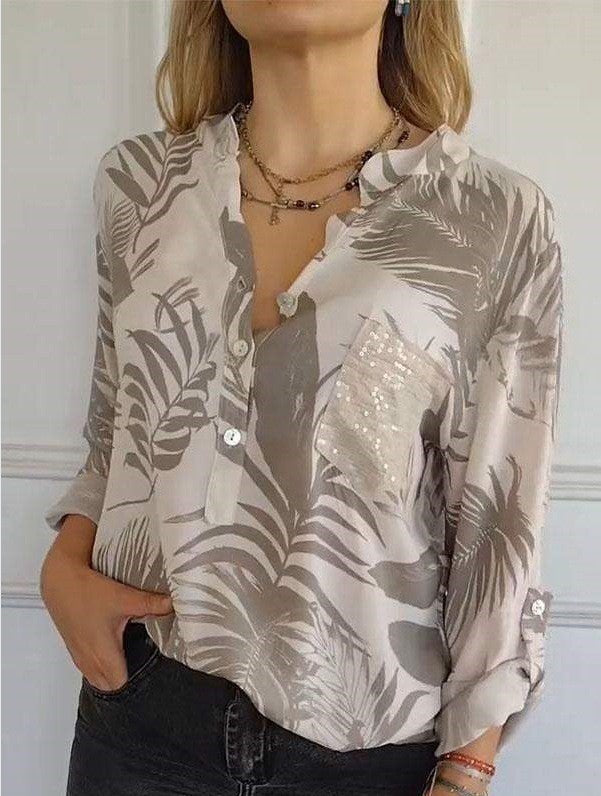 Summer New European And American Women's Fashion High-end Temperament Elegant Printed Shirt Top