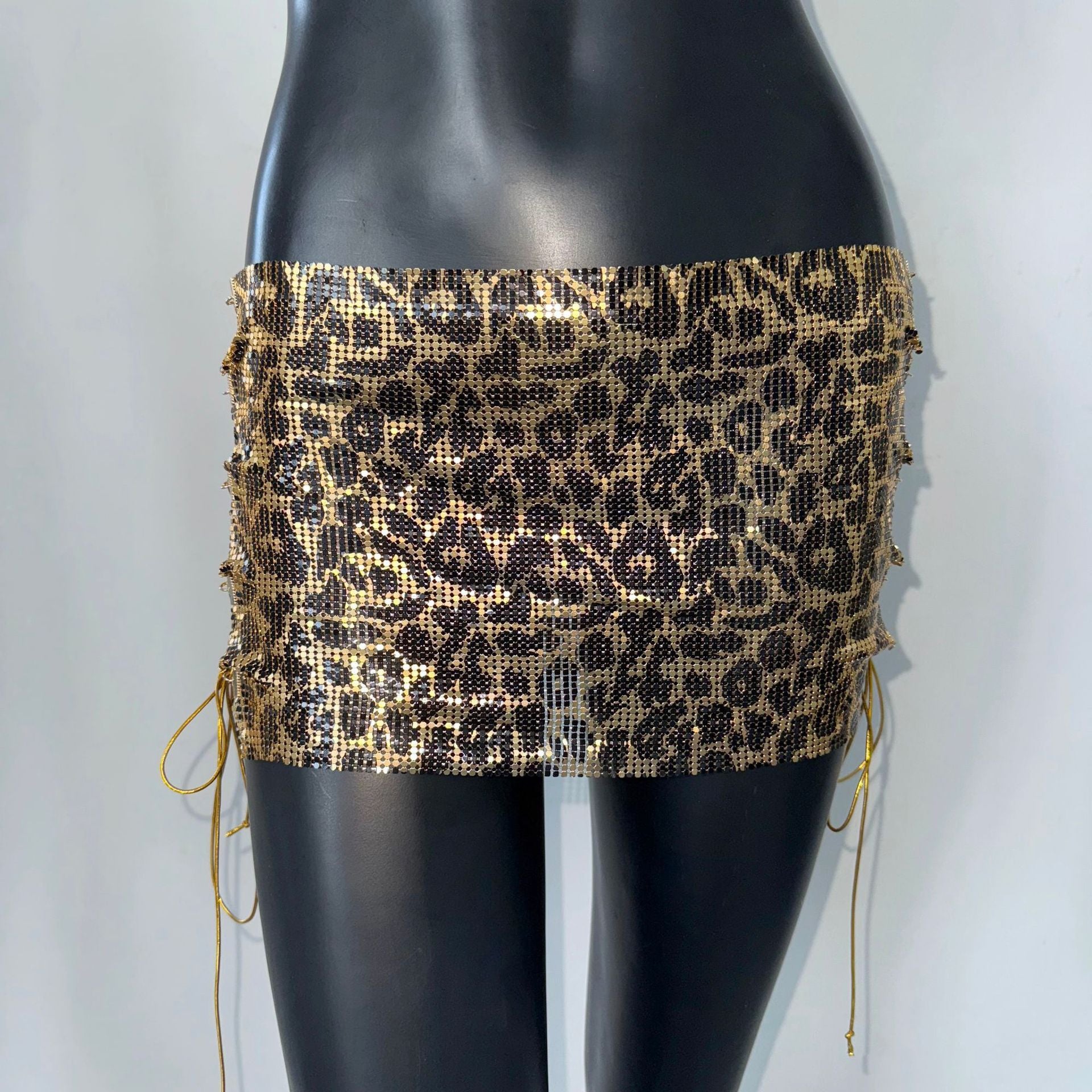 Miniskirt Metal Sequins Lace-up Skirt