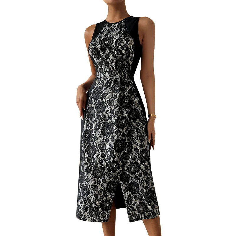 Women's Elegant High Waist Dress Sleeveless Printed