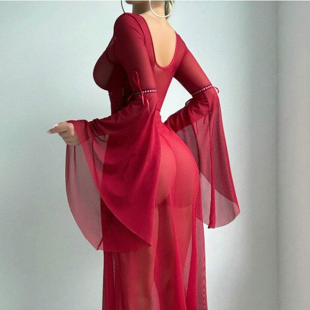 Mesh Split Dress Split Sexy Suit