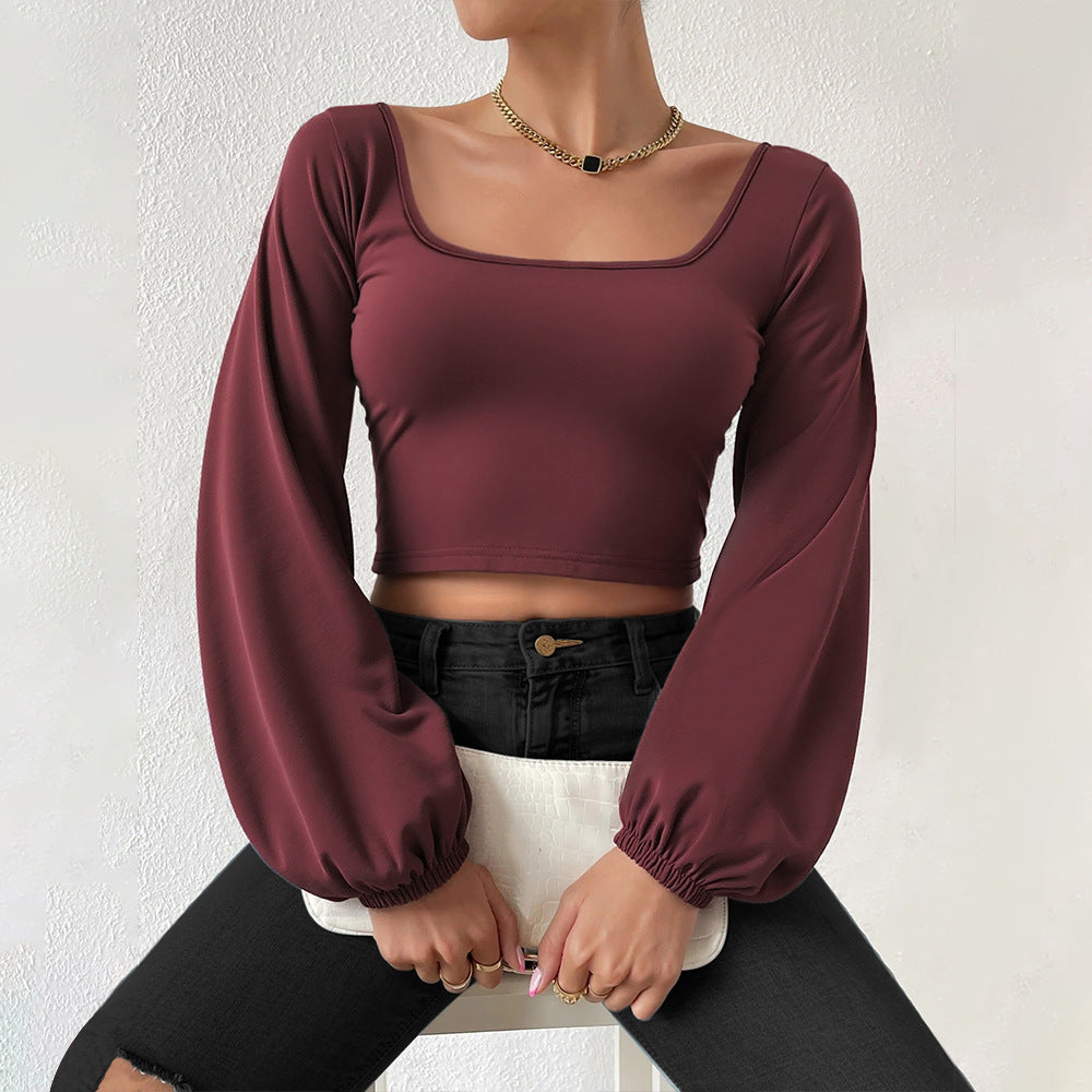 Long-sleeved Retro Lantern Sleeve Slim-fitting Base Shirt