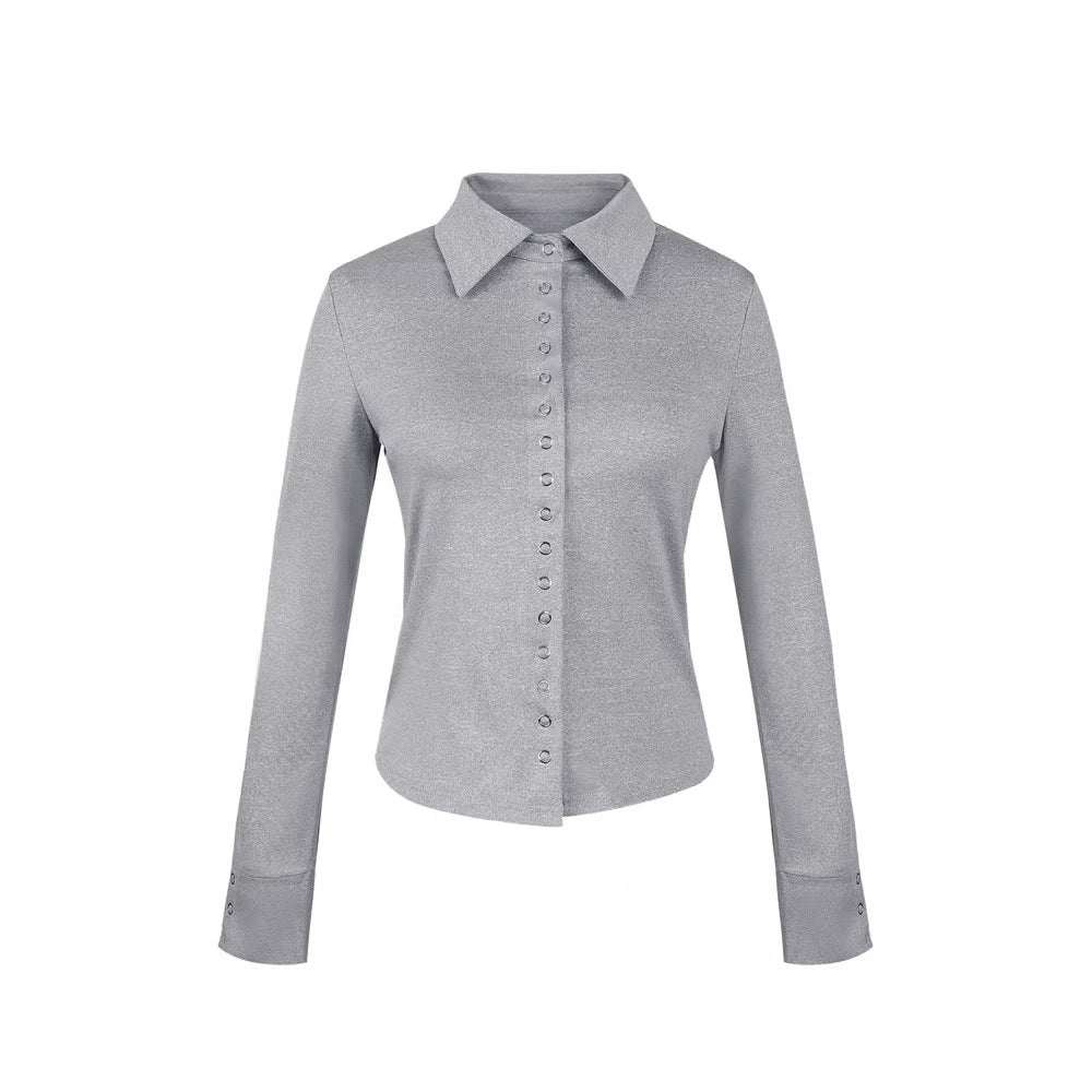 Casual Versatile Slim-fit Sexy Short-sleeve T-shirt With A Polo Collar