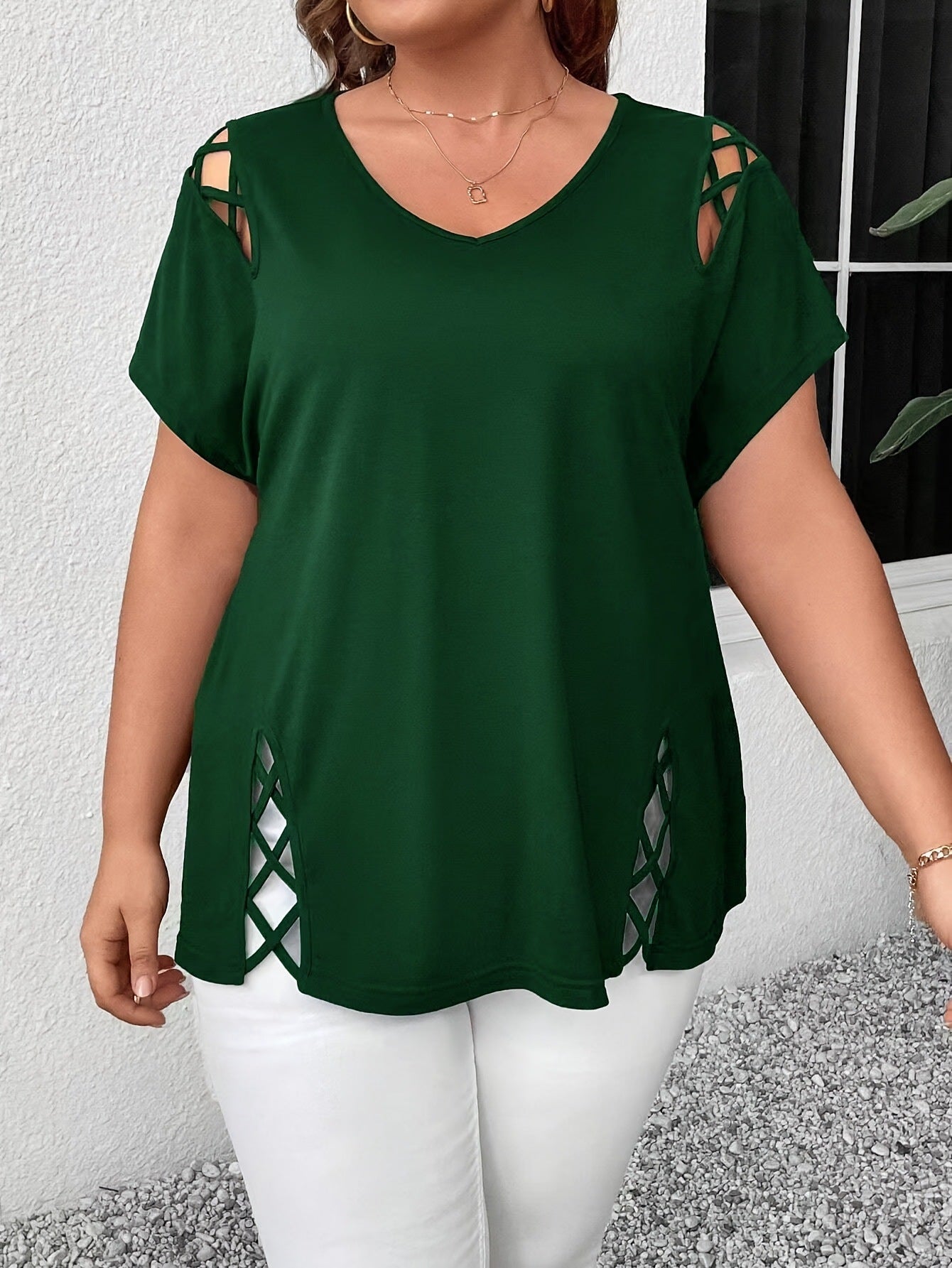 Women's European And American V-neck Cross-strap Short-sleeved T-shirt