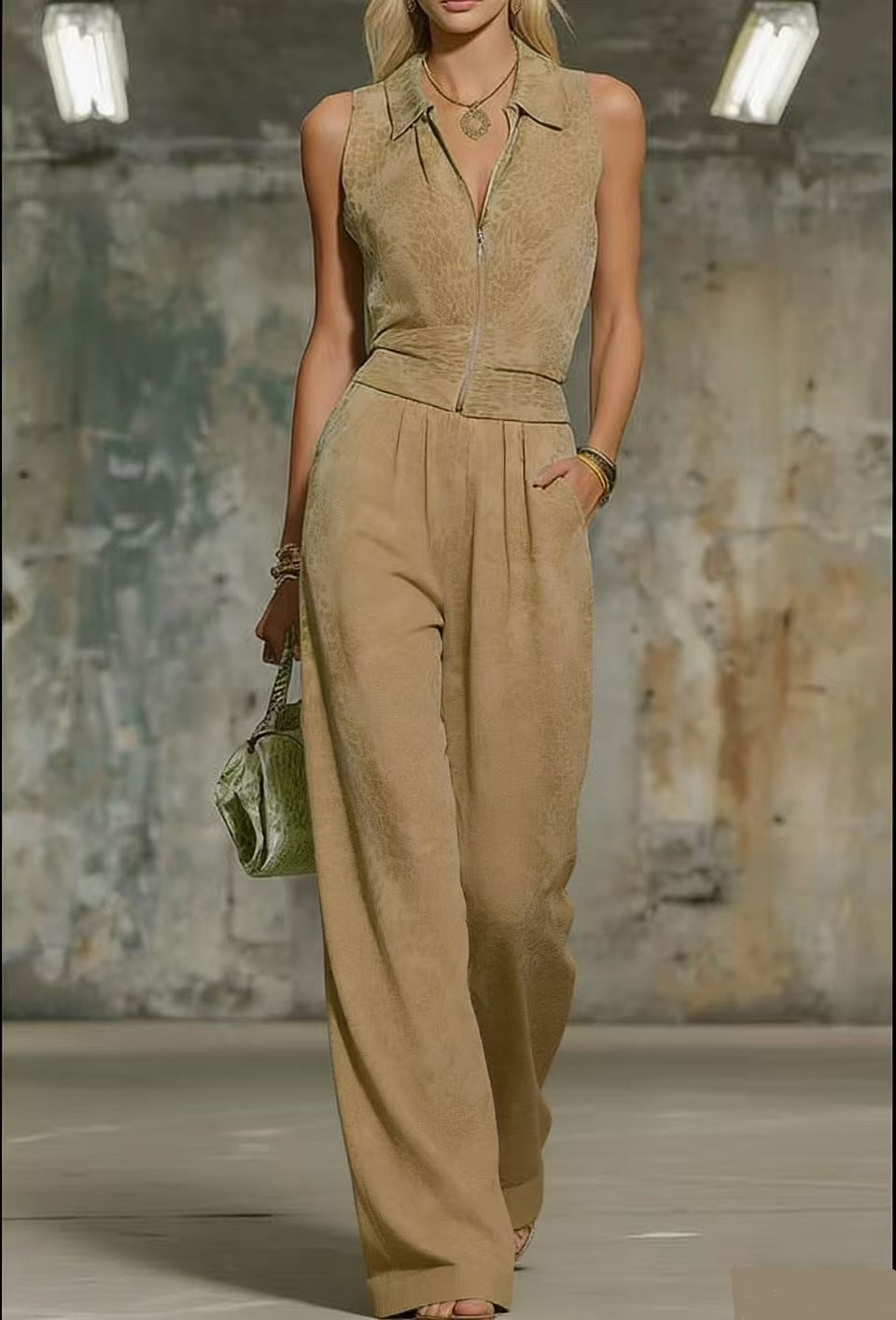 Printed Zip-up Sleeveless Jumpsuit