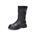 Womens Round-Toe Boots With Genuine Leather Side Zipper