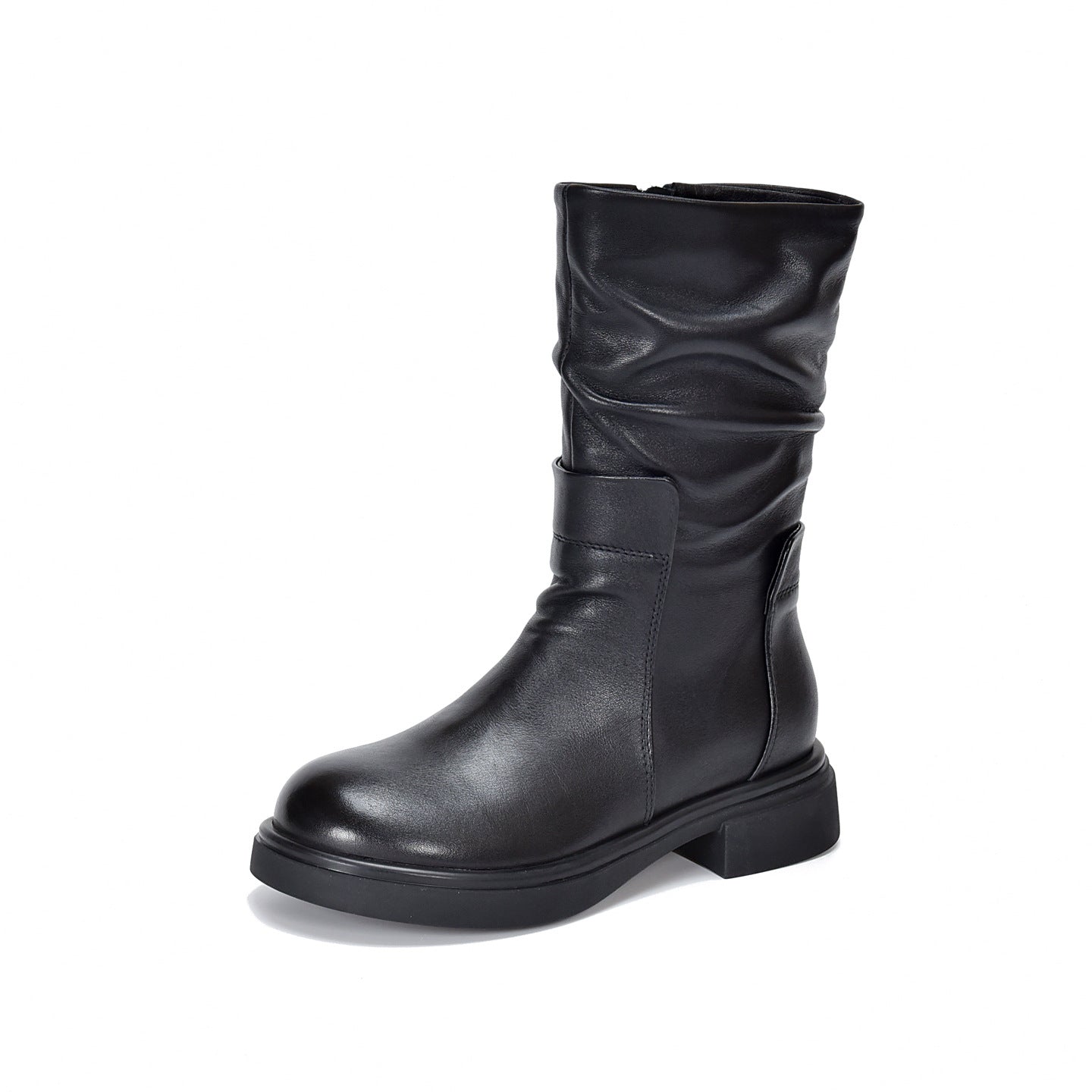 Womens Round-Toe Boots With Genuine Leather Side Zipper