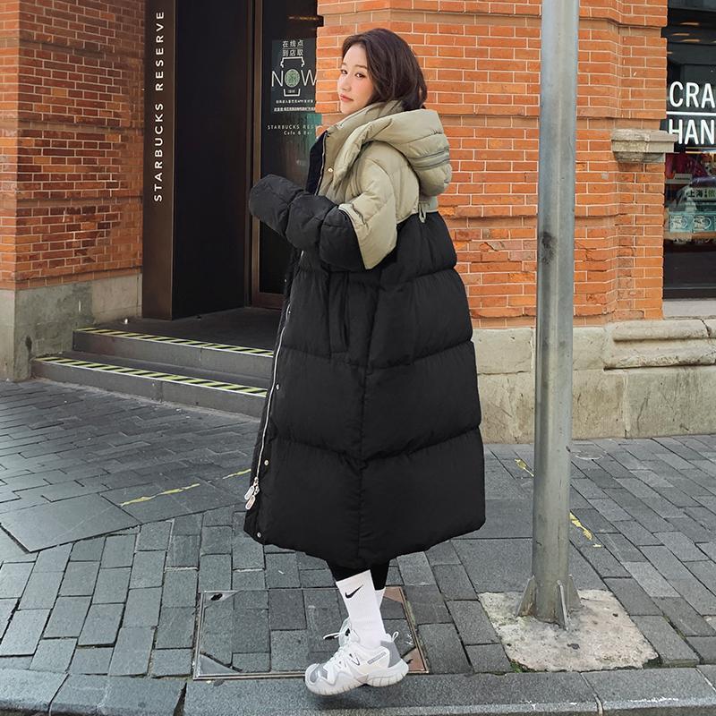 Women's Mid-length Loose Contrast Patchwork Down Cotton-padded Jacket