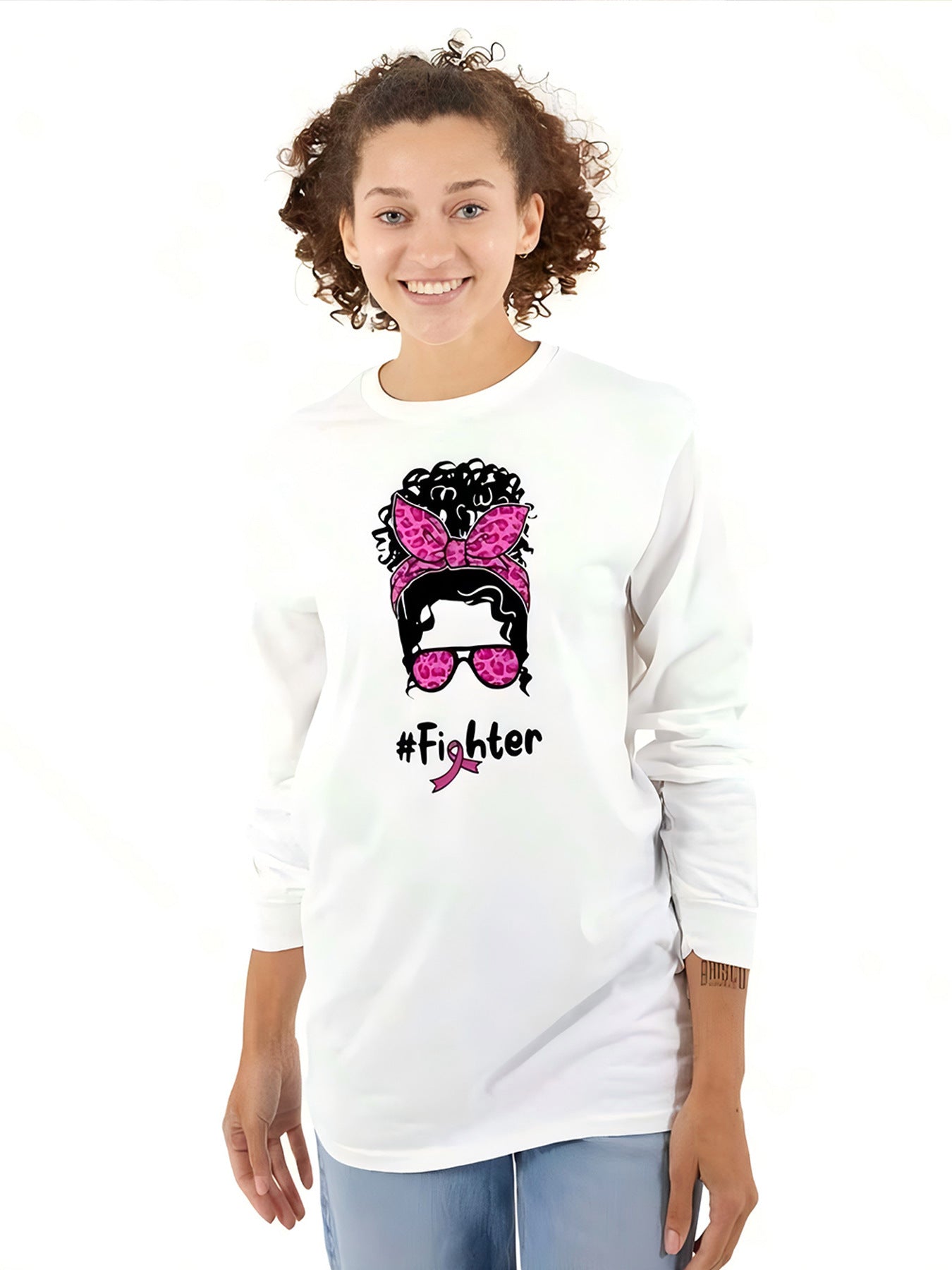 Positioning Printed Pattern Women's Long Sleeved Versatile Round Neck
