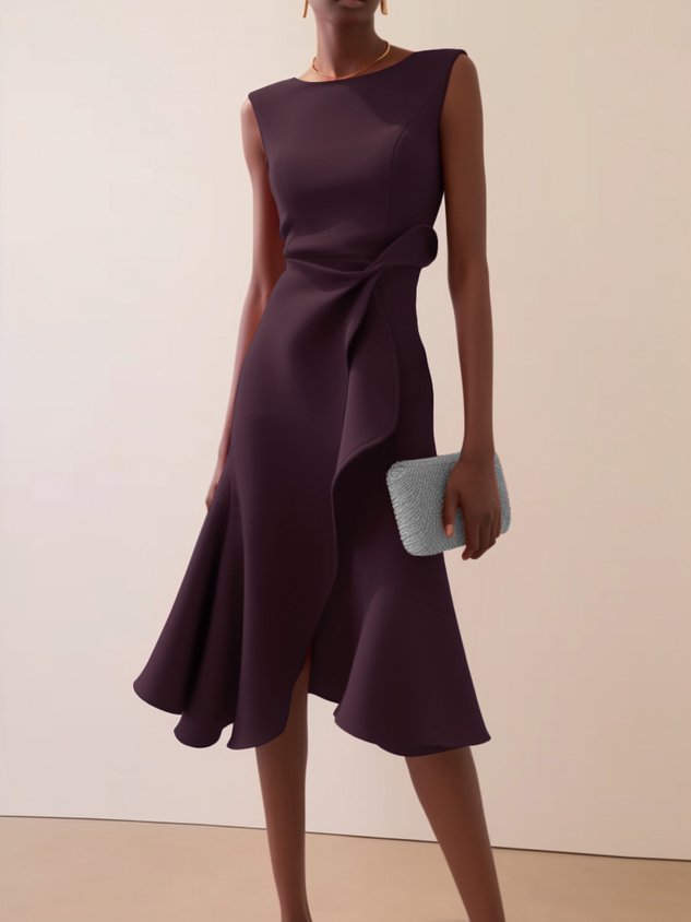 Women's Sleeveless Round Neck Red Temperament Dress
