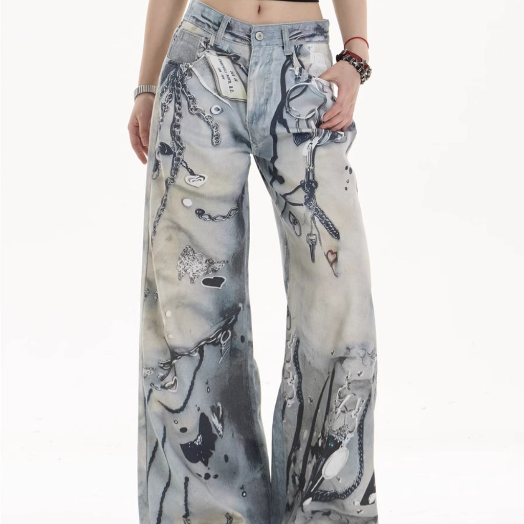Multi-pocket Wide Leg Jeans Straight Casual Pants