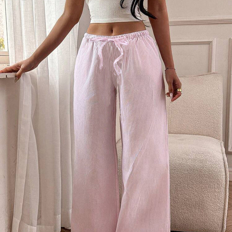 Women's Versatile Solid Color Striped Casual Wide Leg Pants