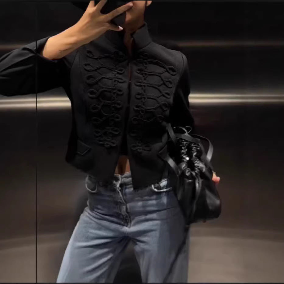 Womens Retro Stand Collar Button-Placket Short New Chinese-Style Jacket