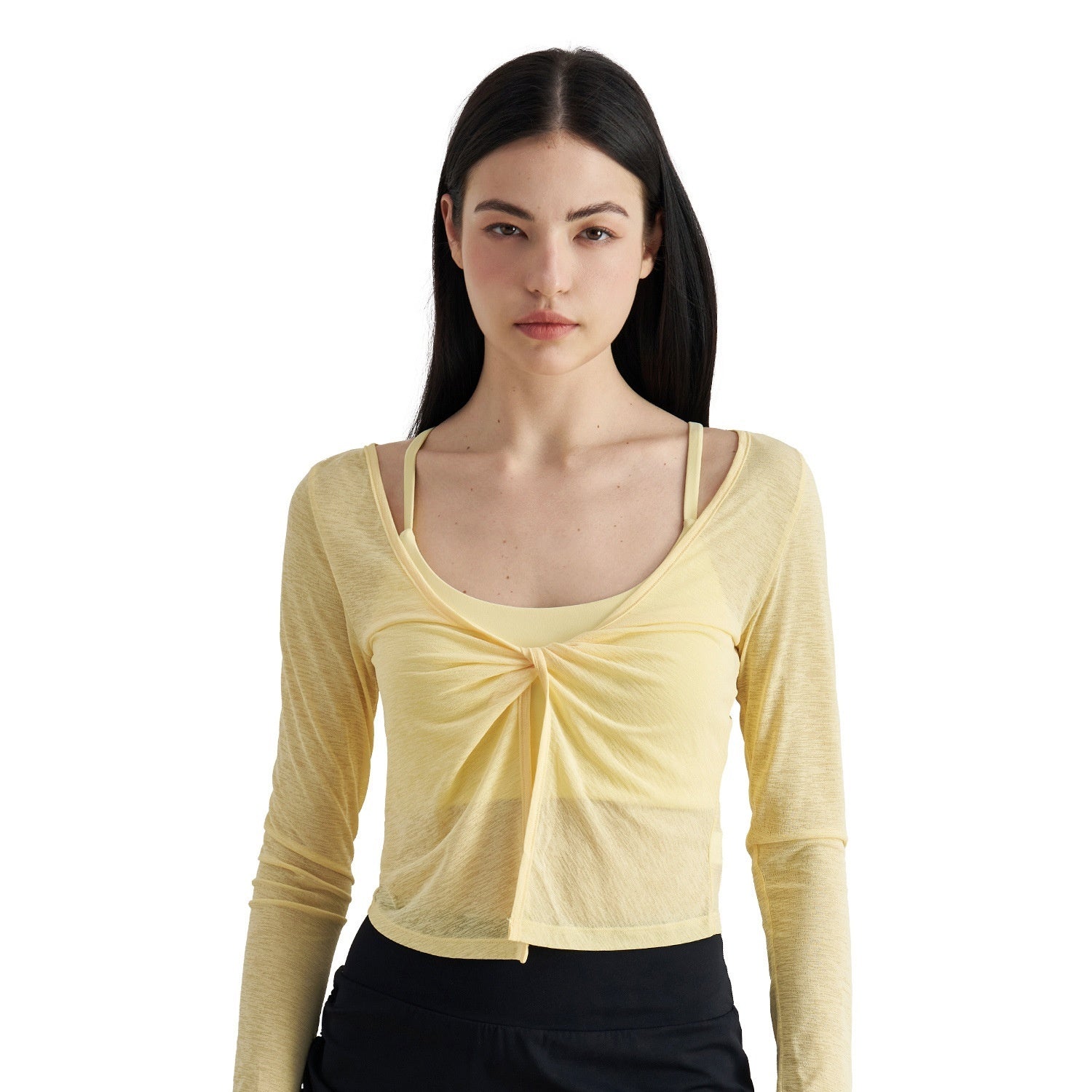 Bunchy Yarn Nude Feel Yoga Clothes Women's Twisted Layered Design Sports Long Sleeve