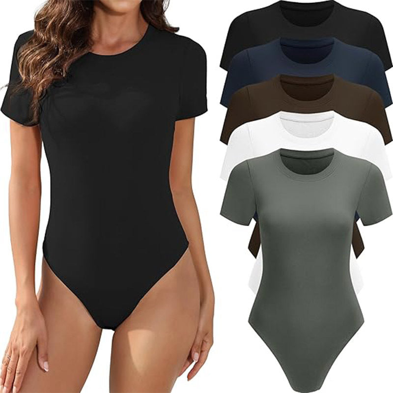 Crew Neck Casual Stretch Basic One-piece T-shirt