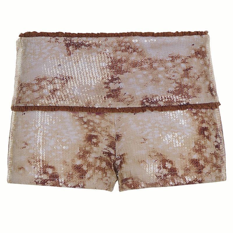 5 New Hot American Style Low Waist Lace Stitching Sequin Shorts