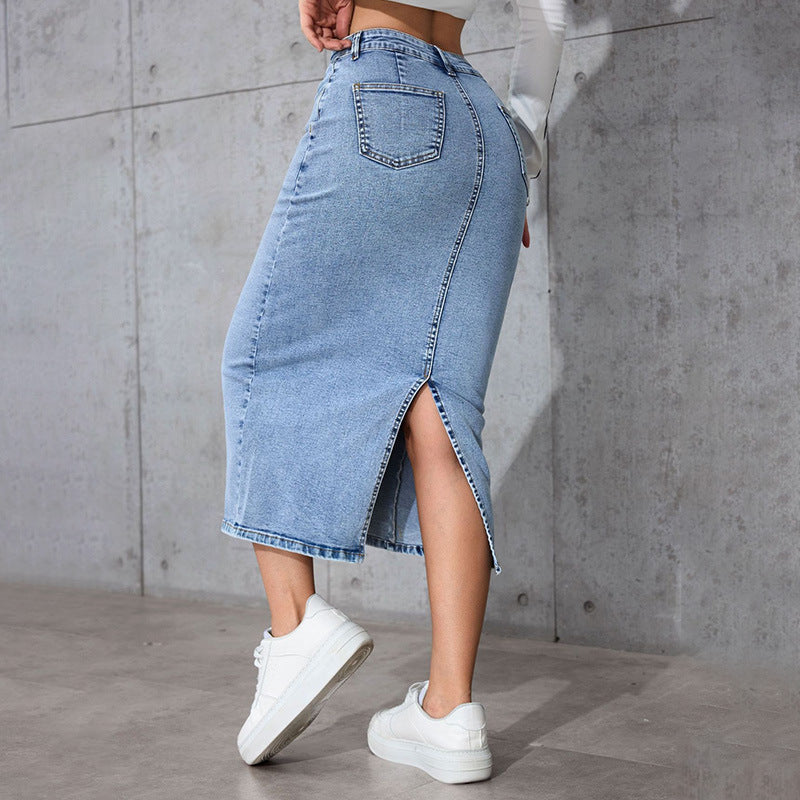 Womens Solid-Color High-Waist Plus-Size Split Pencil Skirt