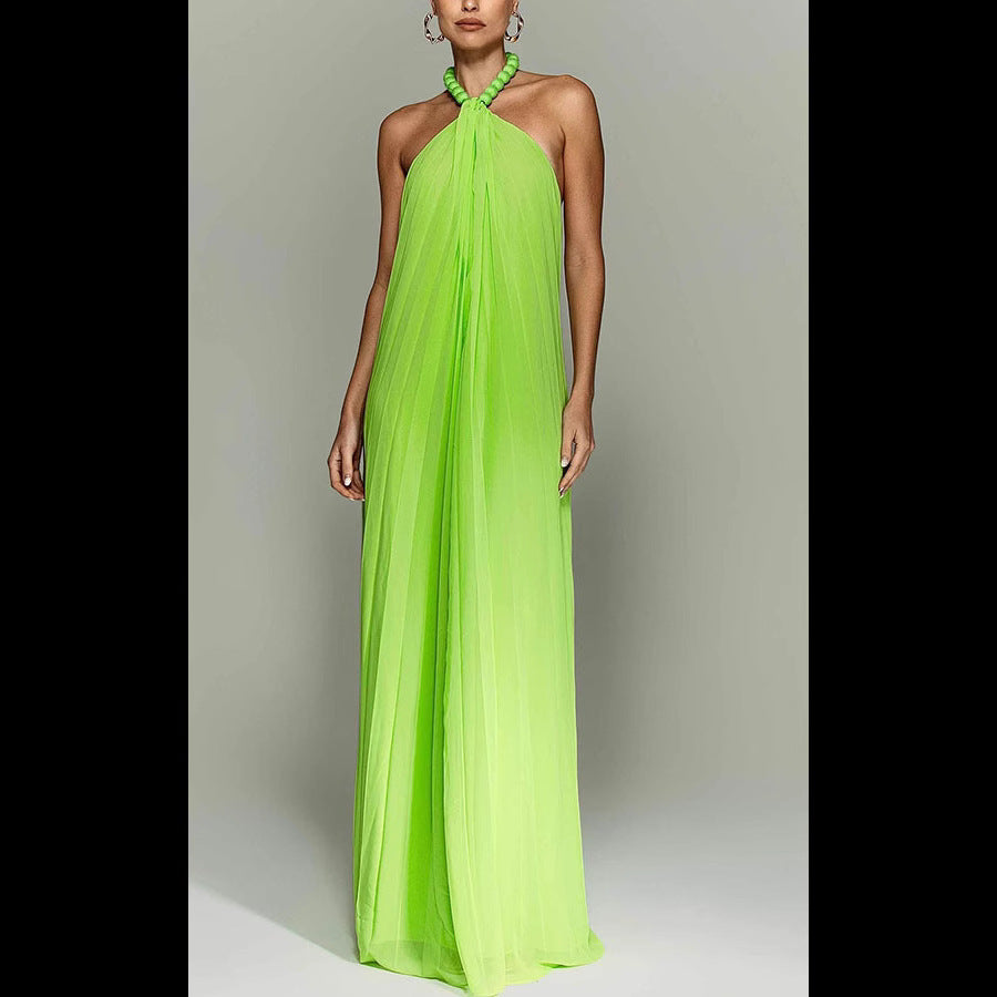 Spring And Summer Chiffon Pleated Halter Dress