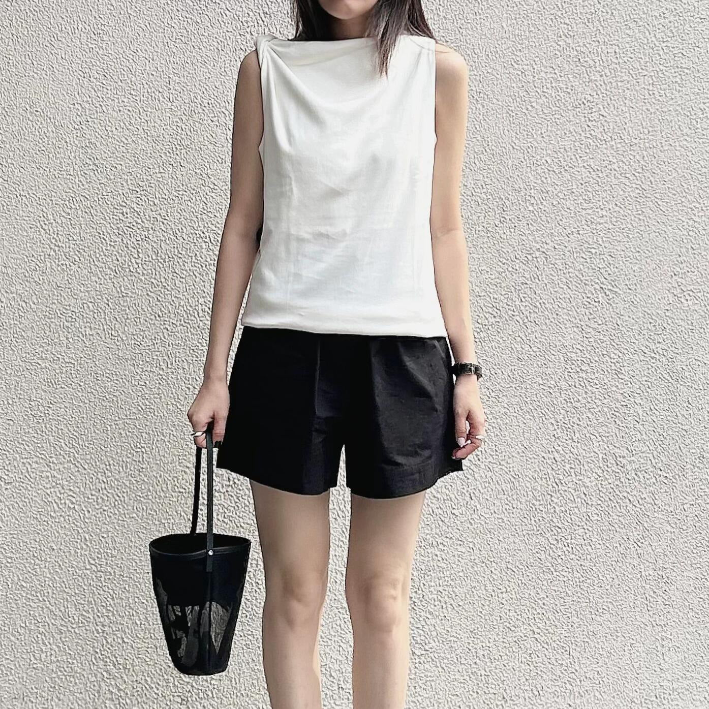 Slim-fit One-shoulder Knot Detail Cotton Top