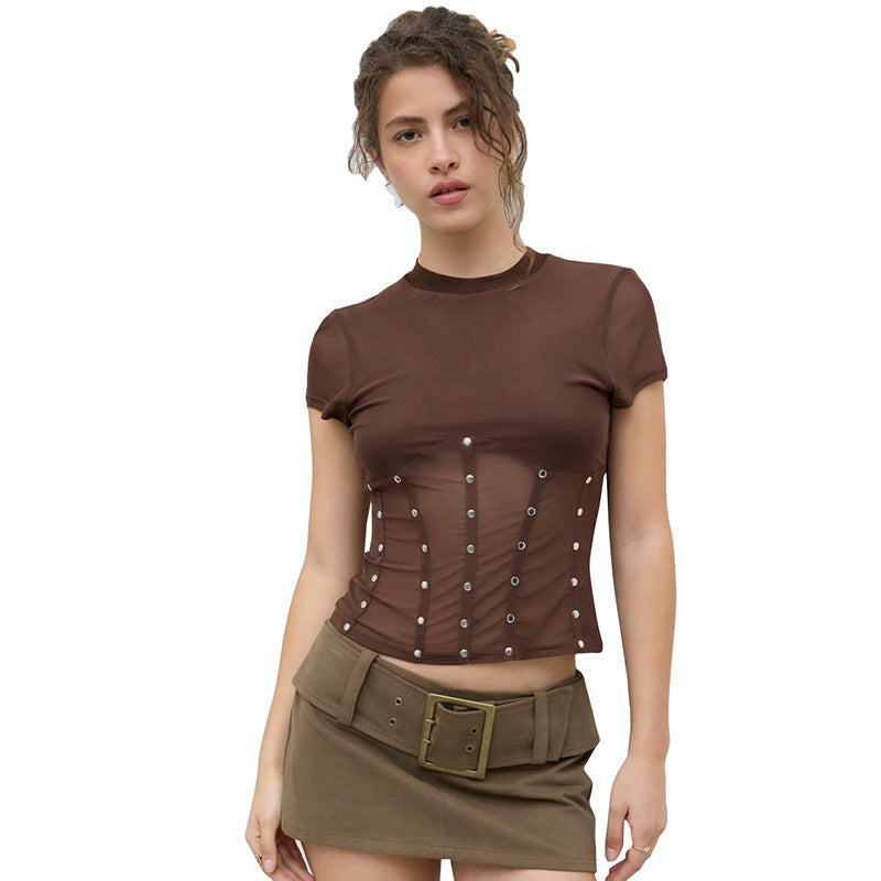 Women's Round Neck Rivet Punk Top