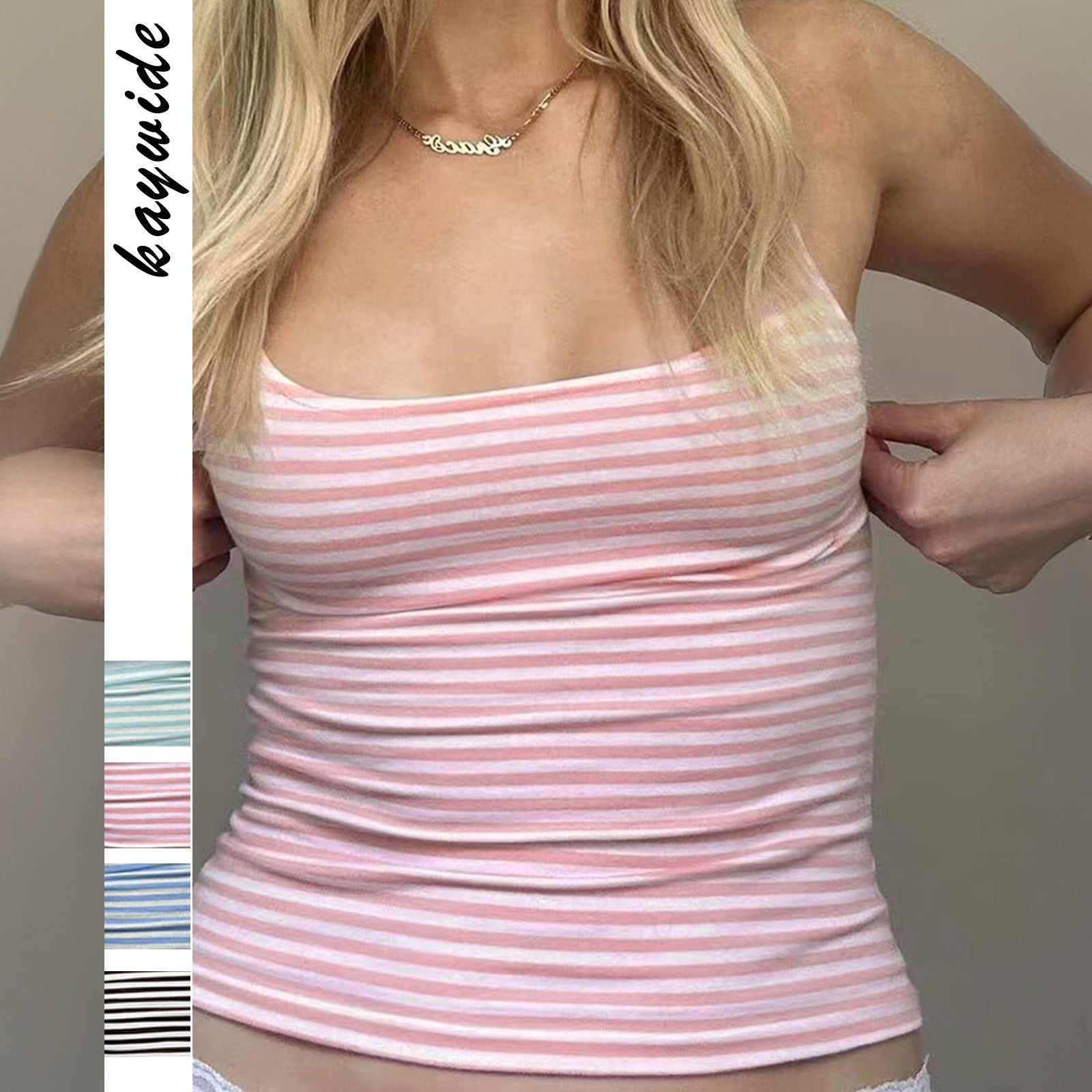 Sexy Slim Fit Midriff-baring Two-tone Striped Contrast Color Top Sling