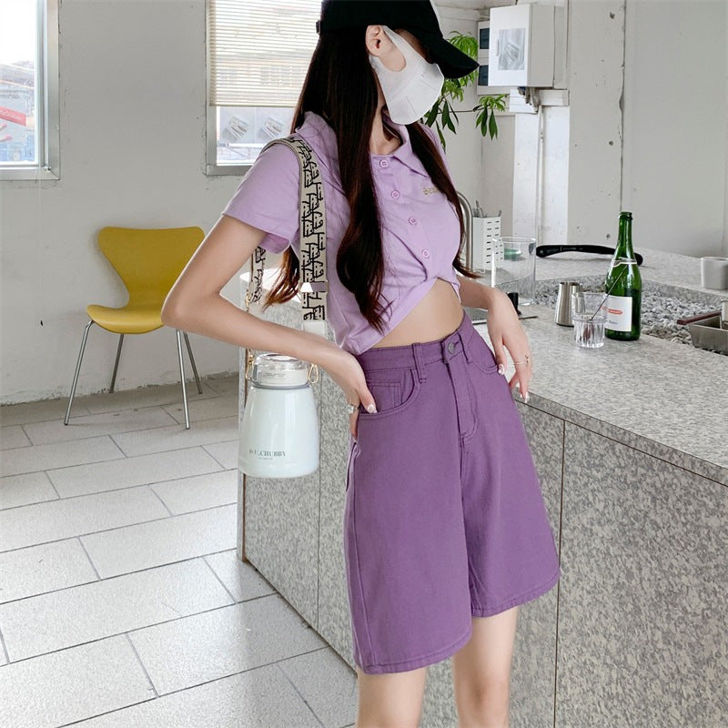 New Color High Waist Fifth Jeans Women Korean Style Straight