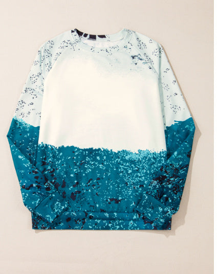 Blue Tie Dye Cow Color Block Pullover Sweatshirt