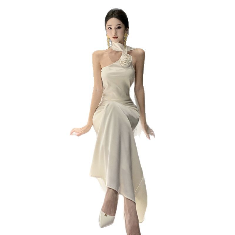 French Style Retro Elegant Sense Of Atmosphere Sloping Shoulder Dress Women