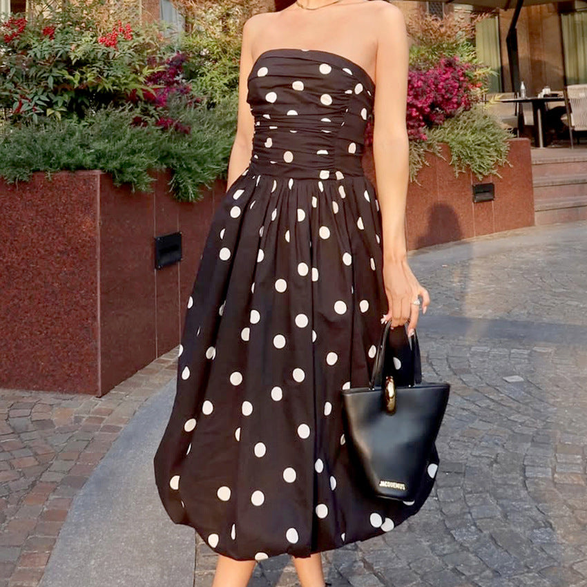 Summer Polka-Dot Tube Top High-Waist Dress