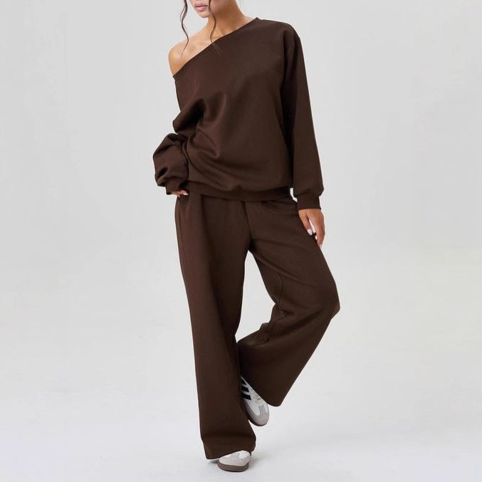 Sporty Casual Two-piece Set With A Trendy Off-shoulder Design