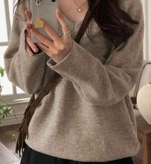 Women's V-neck Pullover Simple Solid Color