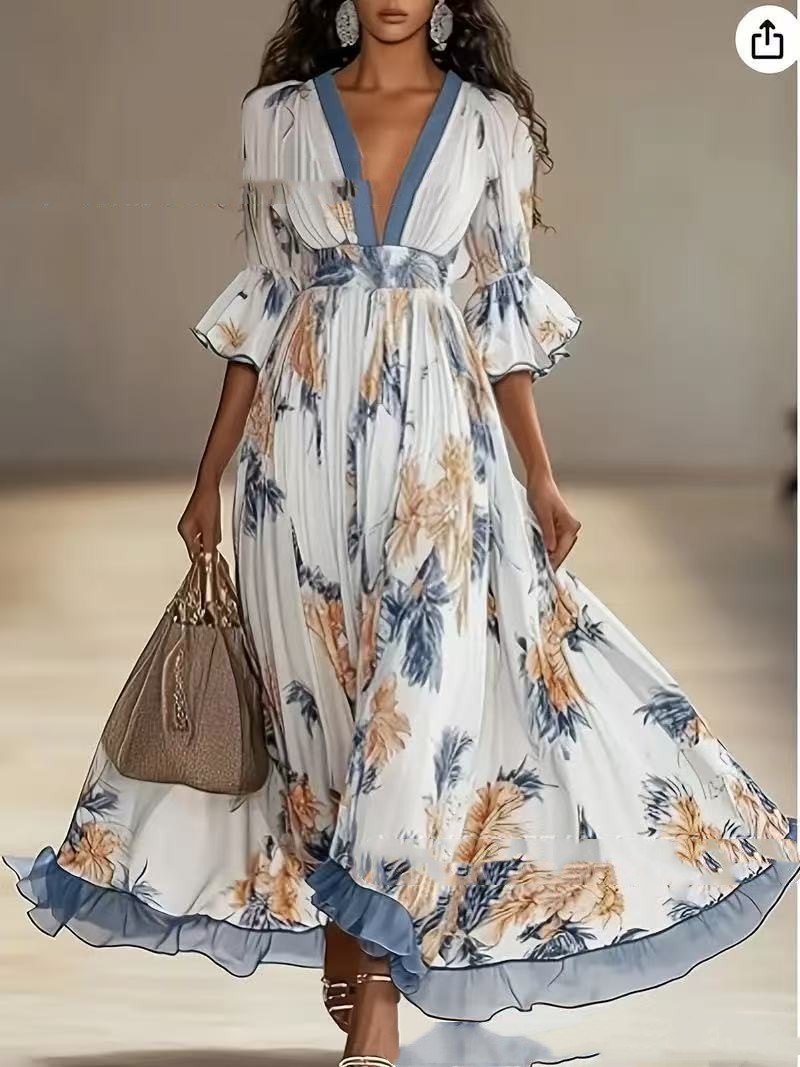 Printed Dress With A Flared Hem