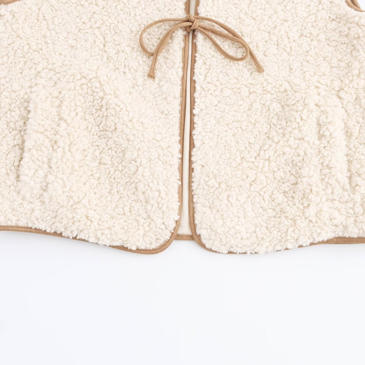 Sleeveless Lace-up Lambswool Vest For Women