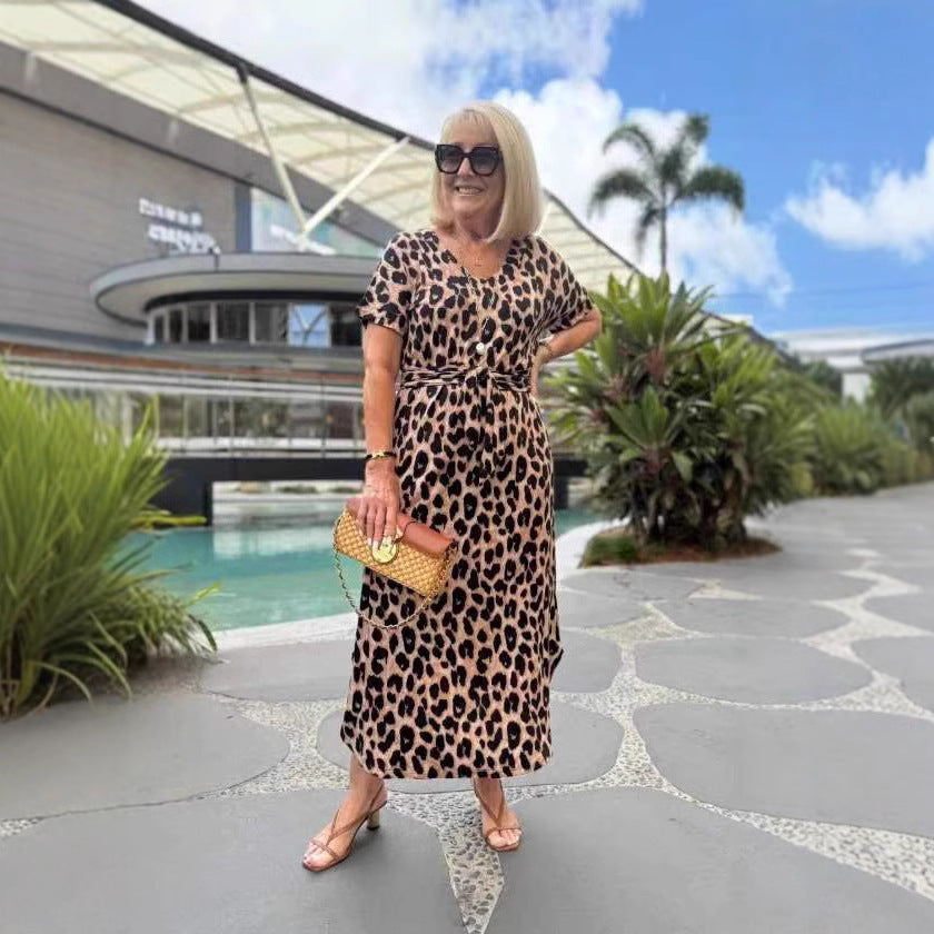 Women's Short Sleeve V-neck Leopard Print Printed Dress