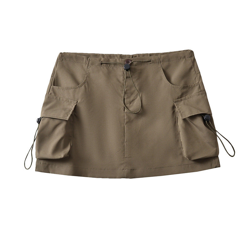 Low Waist Drawstring Elastic Side Workwear With Pocket Skirt
