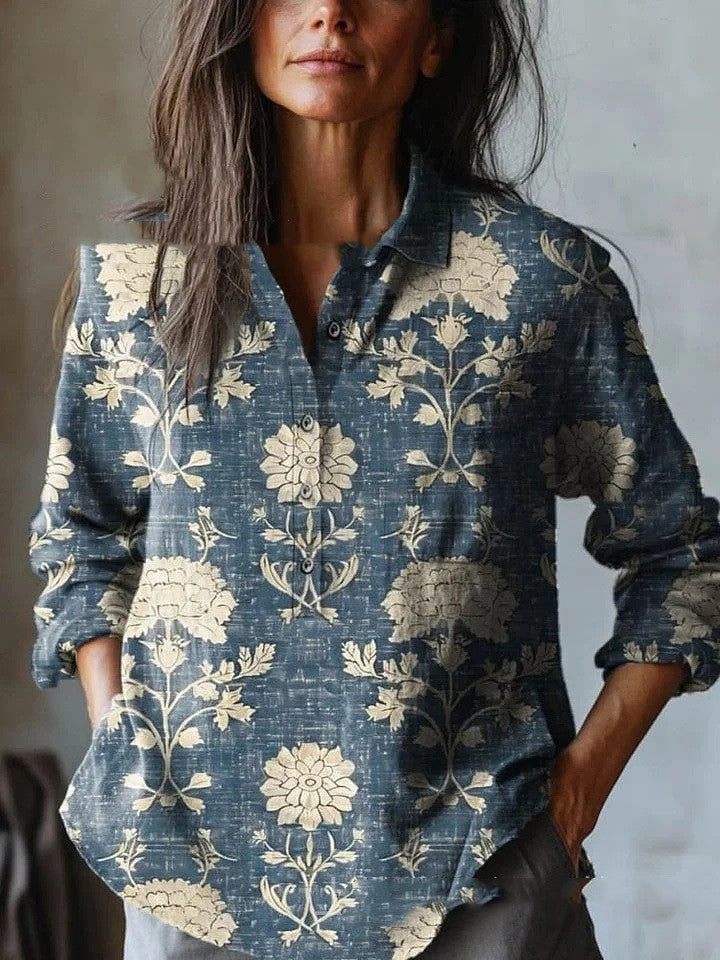 European And American All-matching Casual Half Open Lapel Long Sleeve Shirt