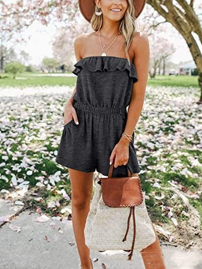 Women's Off-shoulder Off-the-shoulder Lotus Leaf Flat Jumpsuit