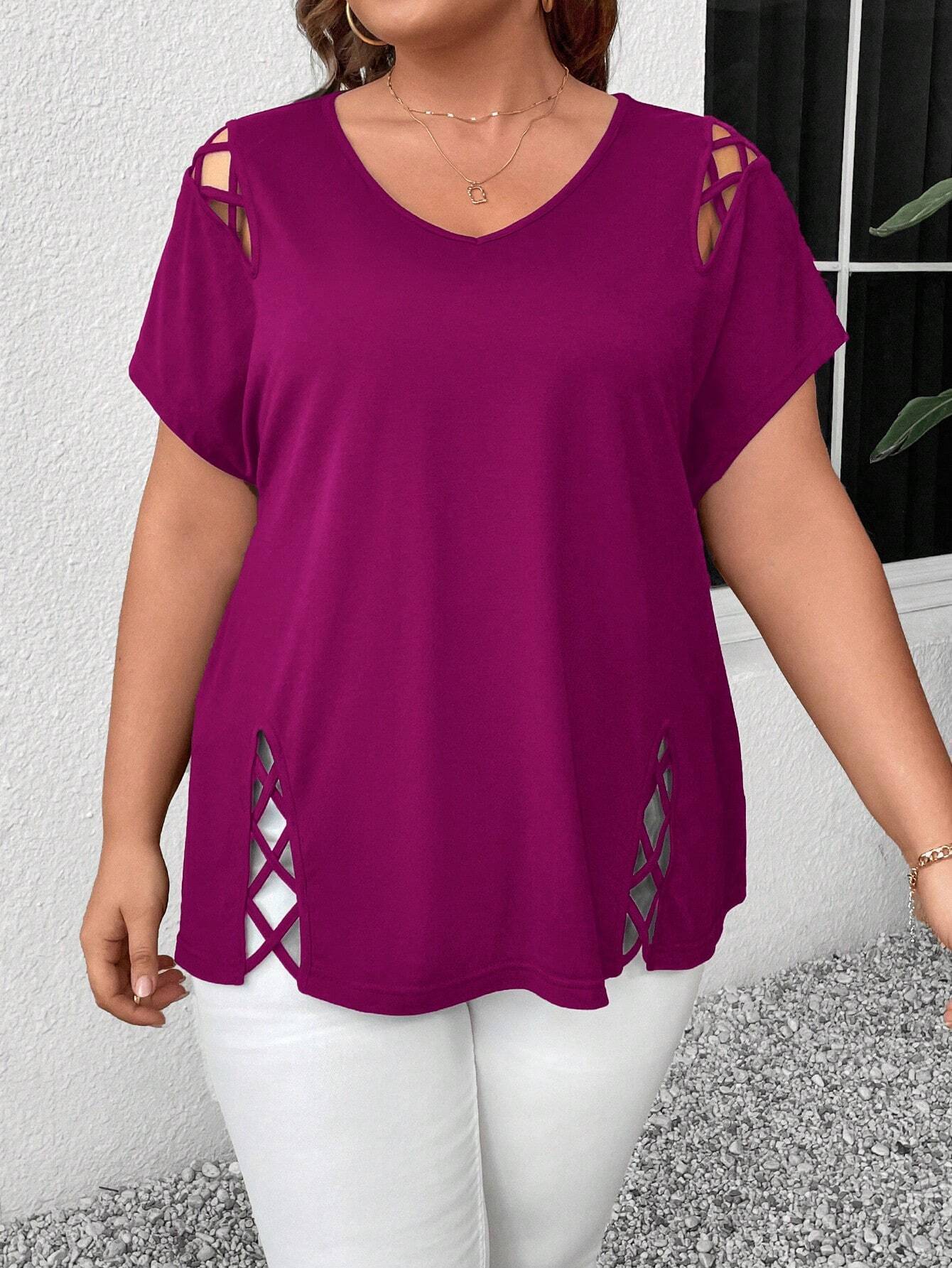 Women's European And American V-neck Cross-strap Short-sleeved T-shirt