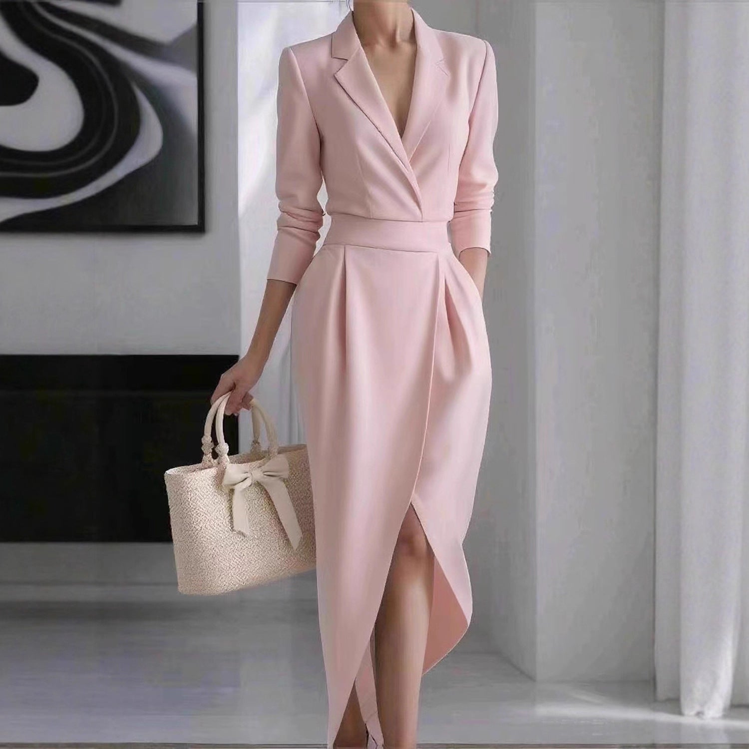 Women's Fashion Lapel Irregular Long Sleeve Dress