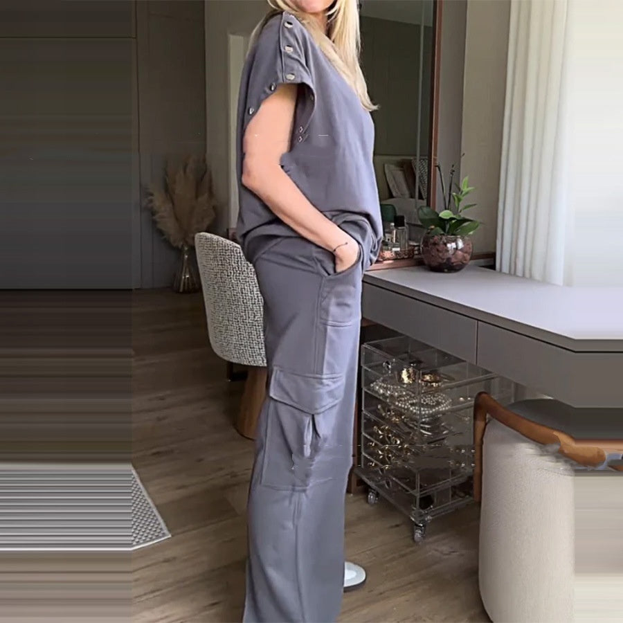 Loose Women's Wear Long Sleeve Top And Trousers Two-piece Set