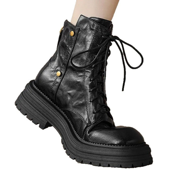 Chunky-Soled Lace-Up Ankle Boots