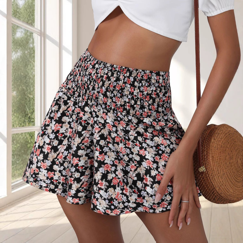 Printed Wrinkle Waist Wide Leg Shorts