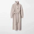 Retro Solid Stand Collar Long Tweed Coat Women